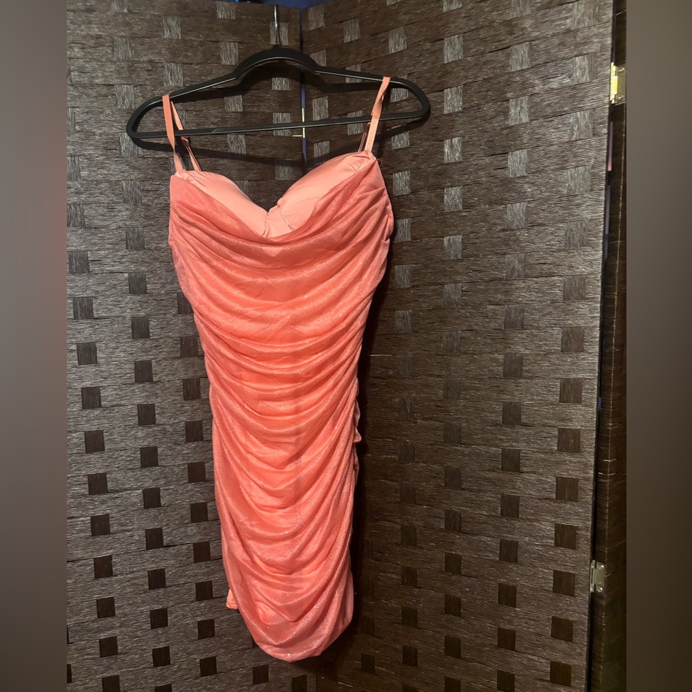 Pink ruched dress with glitter!